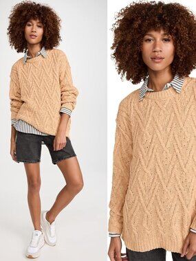 Free People Women's Isla Cable Knit Sweater in Camel Size Small